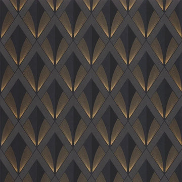 Closeup of a wallpaper showing its Art-Deco, Contemporary, Dramatic, Geometric, Two-tone pattern, color, and subtle texture.