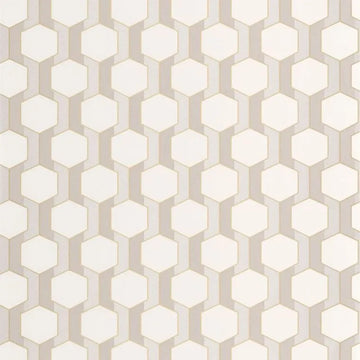 Closeup of a wallpaper showing its Art-Deco, Contemporary, Geometric, Neutrals, Two-tone pattern, color, and subtle texture.