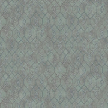 Closeup of a wallpaper showing its Contemporary, Geometric, Green, Grey, Plain, Trellis pattern, color, and texture.