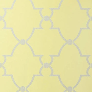 Closeup of a wallpaper showing its Art-Deco, Damask, Two-tone pattern, color, and subtle texture.