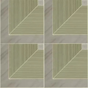 Closeup of a wallpaper showing its Geometric, Green, Wood-veneer pattern, color, and subtle texture.