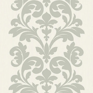 Closeup of a wallpaper showing its Damask, Neutrals, Two-tone pattern, color, and subtle texture.