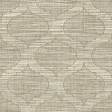 Closeup of a wallpaper showing its Neutrals, Textile, Trellis pattern, color, and subtle texture.
