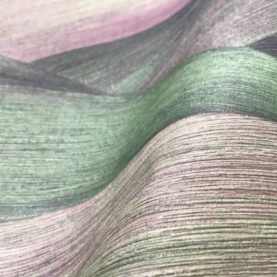 Closeup of a wallpaper showing its Contemporary, Green, Textures, Waves pattern, color, and subtle texture.