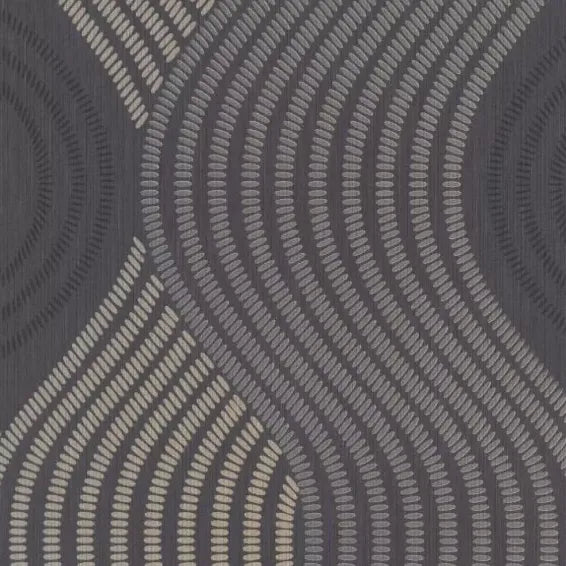 Closeup of a wallpaper showing its Black, Contemporary, Dramatic, Waves pattern, color, and subtle texture.