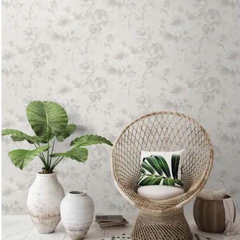 Closeup of a wallpaper showing its Floral, Neutrals pattern, color, and subtle texture.