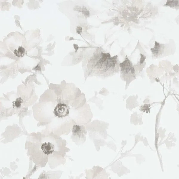 Closeup of a wallpaper showing its Floral, Neutrals, White pattern, color, and subtle texture.