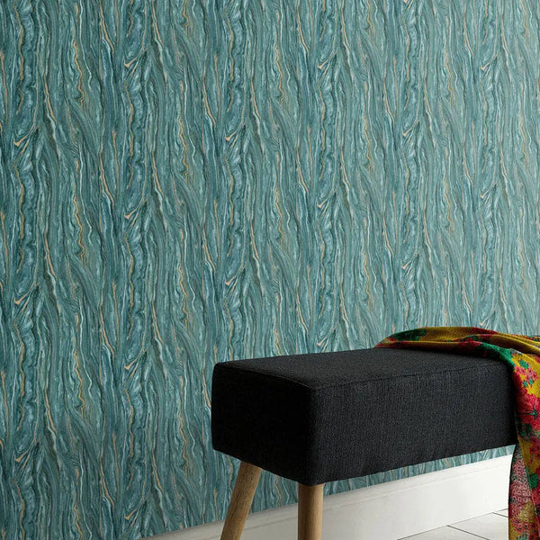 Wallpaper installed in a room showing its full pattern, color