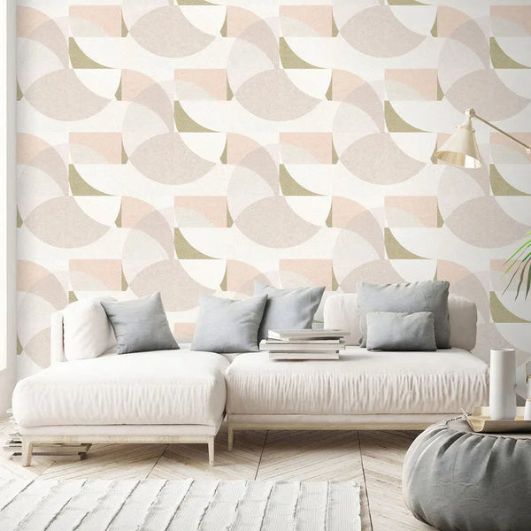 Wallpaper installed in a room showing its full pattern, color