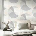 Wallpaper installed in a room showing its full pattern, color