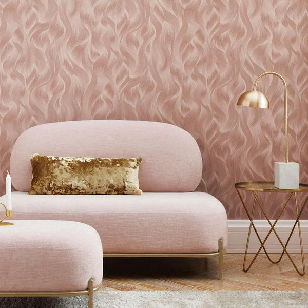 Wallpaper installed in a room showing its full pattern, color