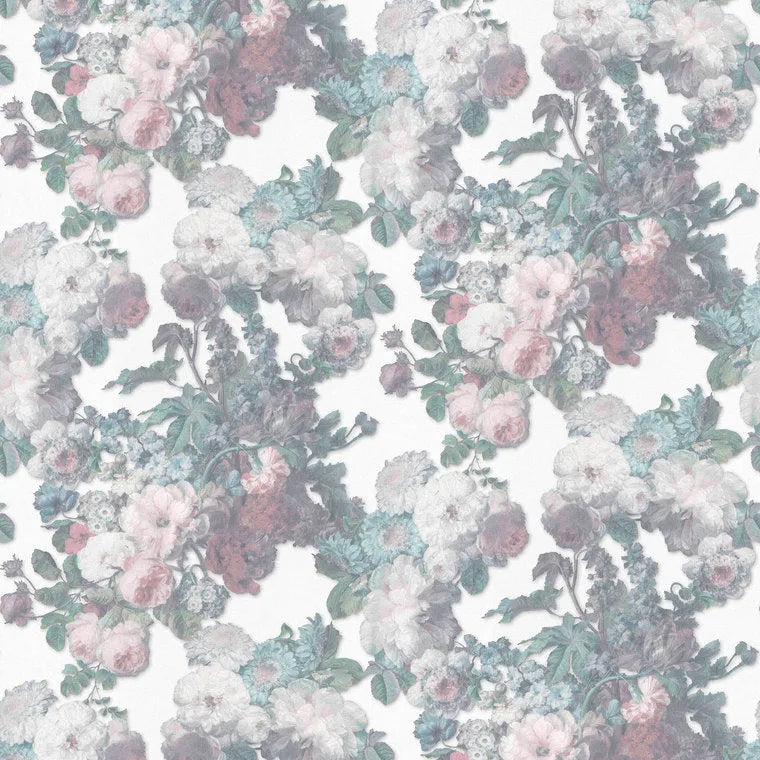 Closeup of a wallpaper showing its Contemporary, Floral, Multicolour pattern, color, and texture.