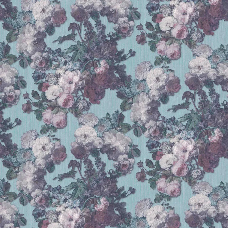 Closeup of a wallpaper showing its Contemporary, Floral, Multicolour pattern, color, and texture.