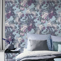 Wallpaper installed in a room showing its full pattern, color