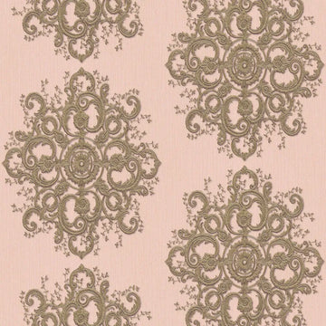 Closeup of a wallpaper showing its Contemporary, Damask, Floral, Two-tone pattern, color, and texture.