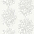 Closeup of a wallpaper showing its Contemporary, Damask, Floral, Monochrome, Two-tone pattern, color, and texture.