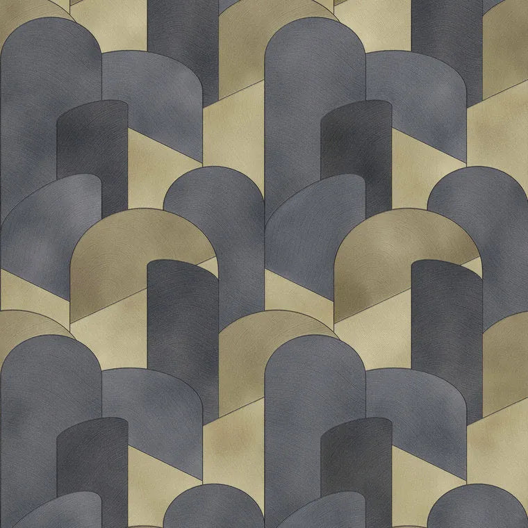 Closeup of a wallpaper showing its Art-Deco, Contemporary, Dramatic, Multicolour pattern, color, and texture.