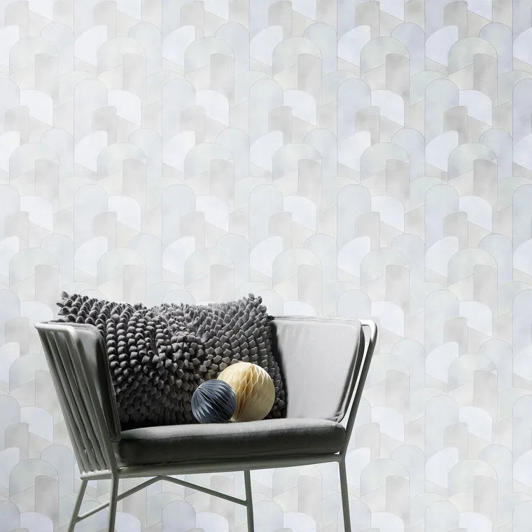 Closeup of a wallpaper showing its Art-Deco, Contemporary, Monochrome, Neutrals, Two-tone pattern, color, and texture.