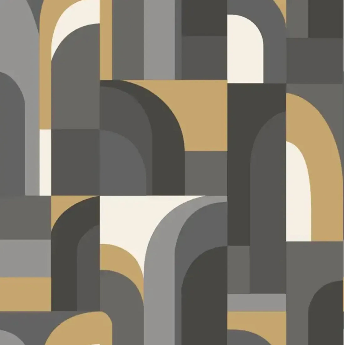 Closeup of a wallpaper showing its Art-Deco, Geometric pattern, color, and subtle texture.