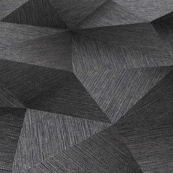 Closeup of a wallpaper showing its Black, Contemporary, Geometric pattern, color, and subtle texture.