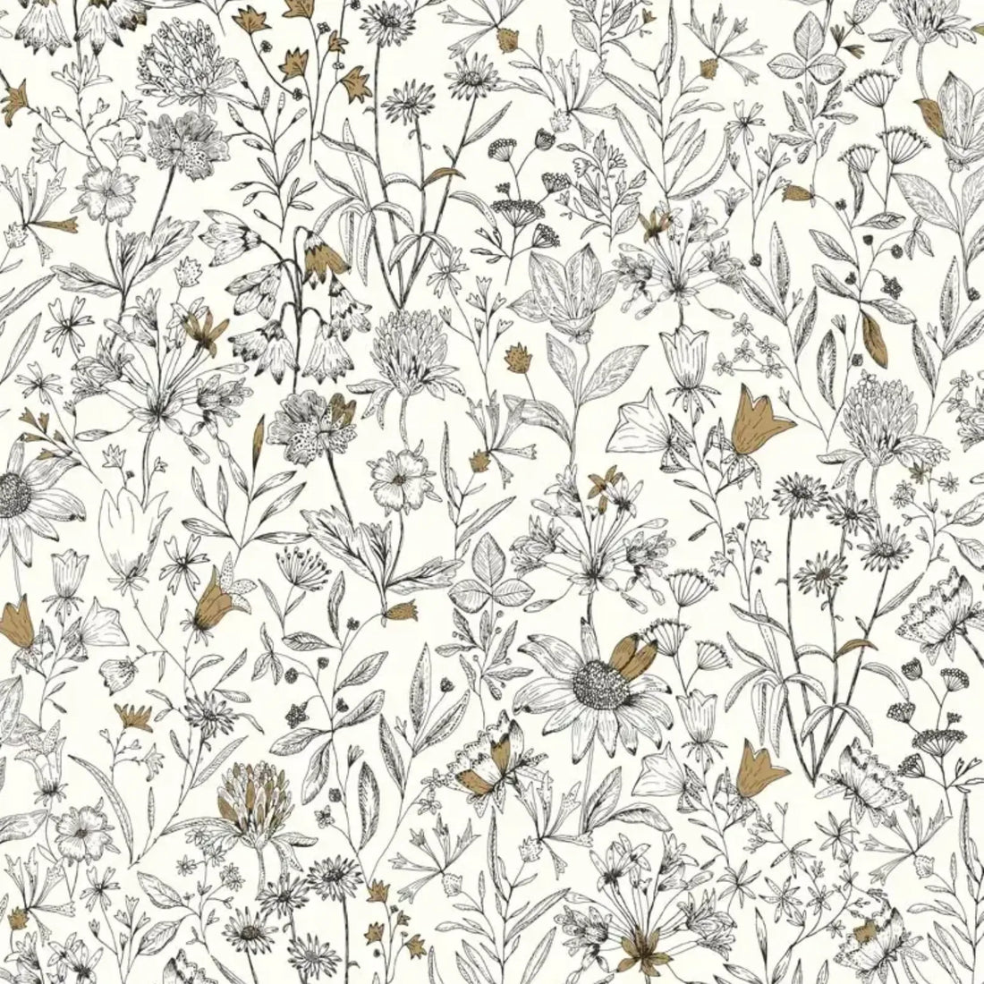 Closeup of a wallpaper showing its Art-Deco, Floral pattern, color, and subtle texture.