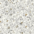 Closeup of a wallpaper showing its Art-Deco, Floral pattern, color, and subtle texture.