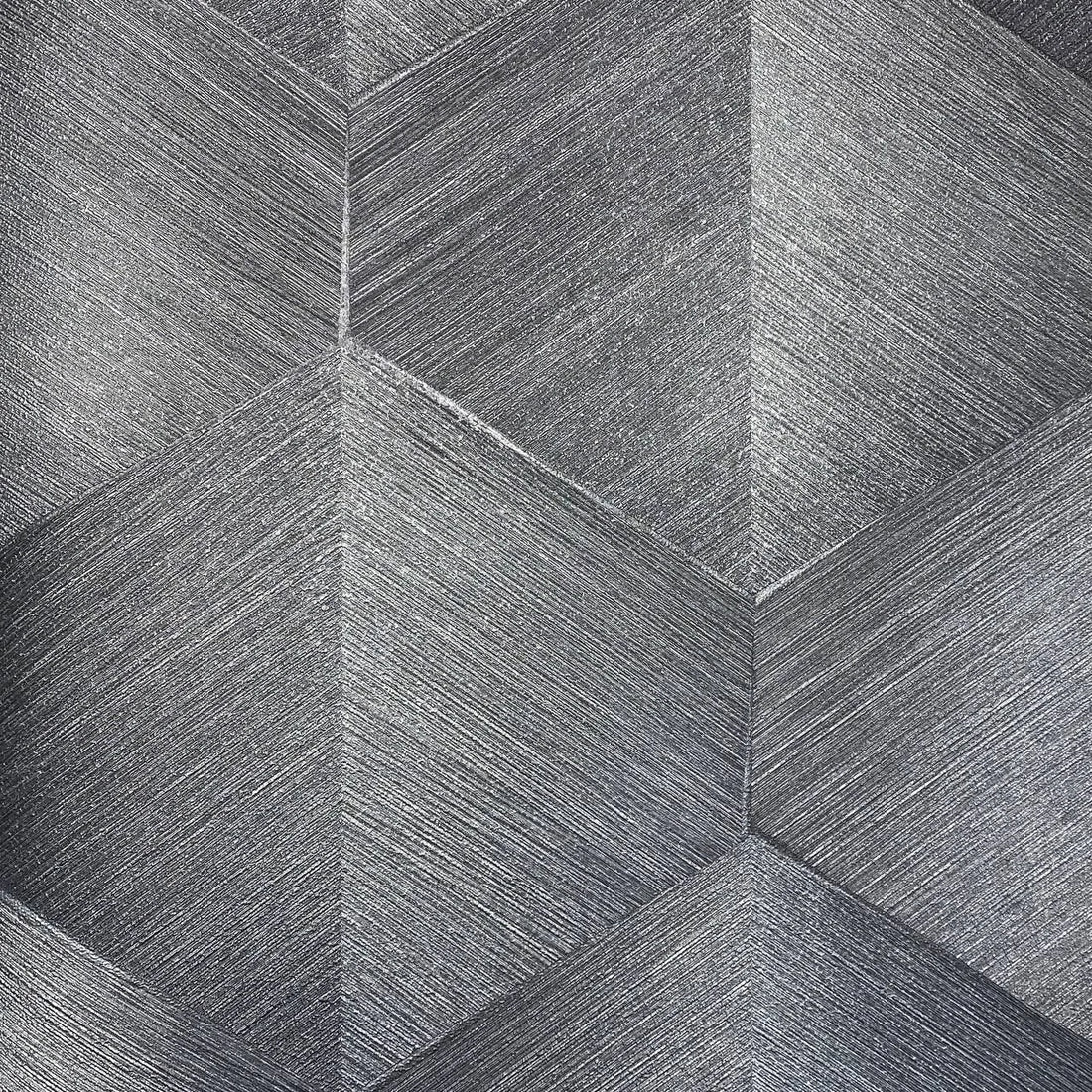 Closeup of a wallpaper showing its Black, Contemporary, Geometric, Monochrome pattern, color, and subtle texture.