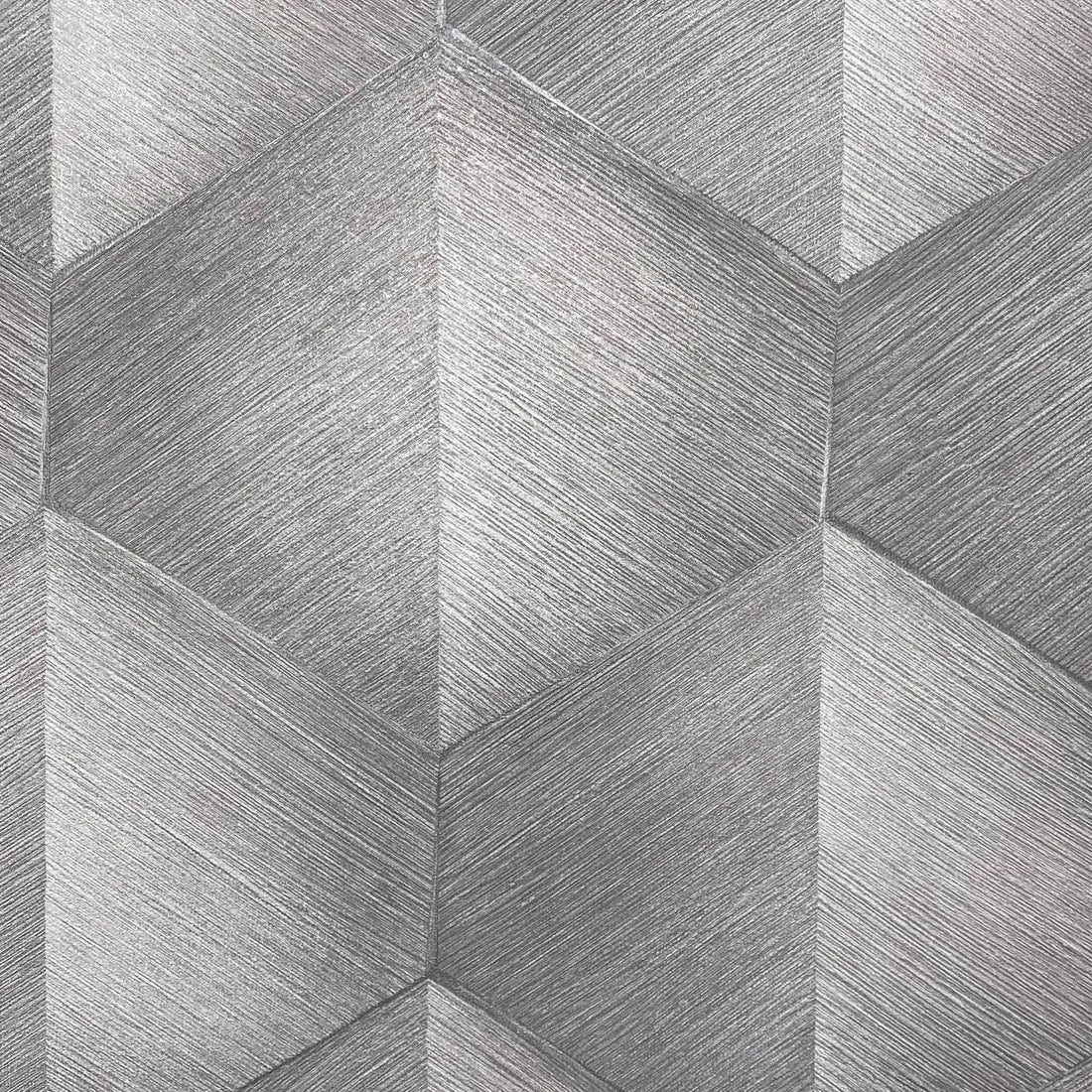 Closeup of a wallpaper showing its Contemporary, Geometric, Monochrome, Silver pattern, color, and subtle texture.