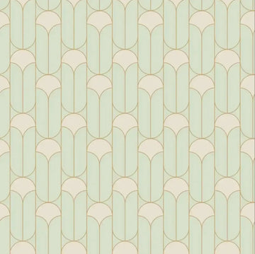 Closeup of a wallpaper showing its Art-Deco, Neutrals, Two-tone pattern, color, and subtle texture.