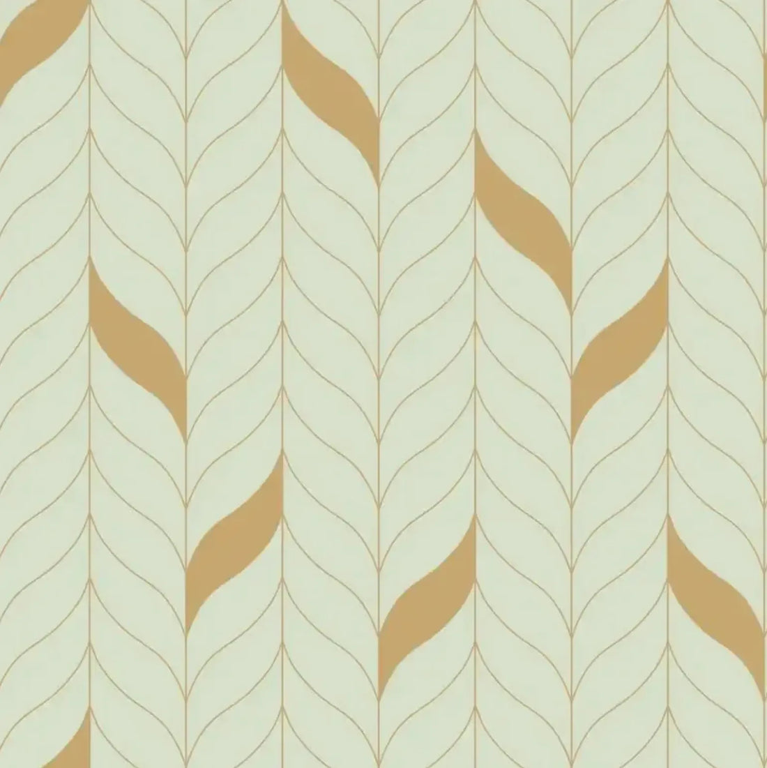 Closeup of a wallpaper showing its Art-Deco, Two-tone pattern, color, and subtle texture.