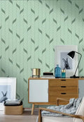 Wallpaper installed in a room showing its full pattern, color