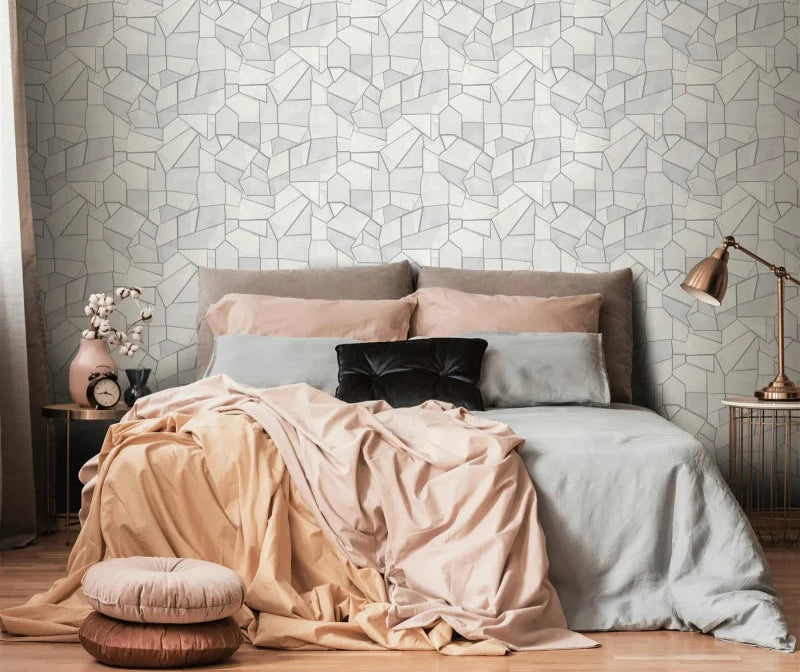 Erismann Elle Decoration 4 light grey geometric wallpaper with textured panels and structured design