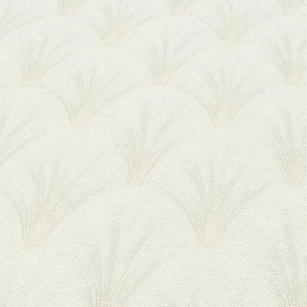 Erismann Elle Decoration light Art Deco fan wallpaper in soft white and beige tones detail.