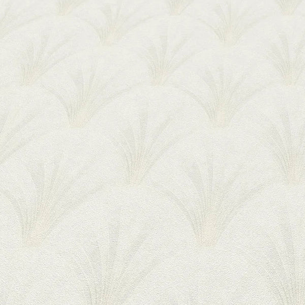 Erismann Elle Decoration light Art Deco fan wallpaper in soft white and beige tones detail.