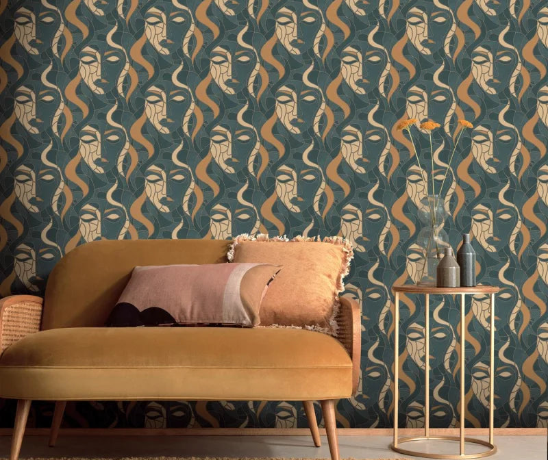 Erismann patterned wallpaper with decorative elements in a minimal room setting