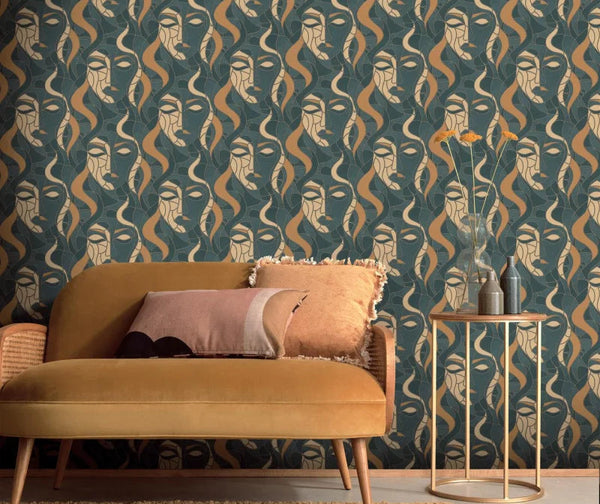 Erismann patterned wallpaper with decorative elements in a minimal room setting