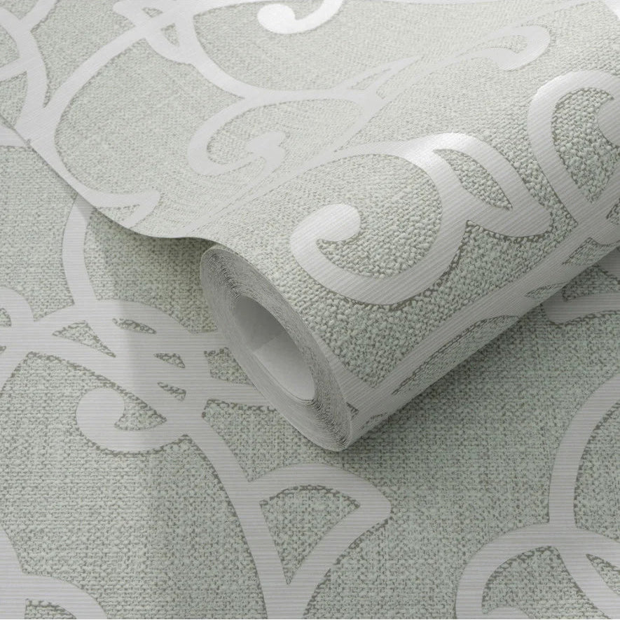 Green textured Erismann wallpaper with white swirl pattern