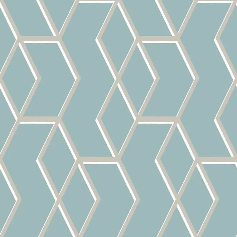 Closeup of a wallpaper showing its Blue, Contemporary, Geometric, Metallic, Two-tone pattern, color, and subtle texture.