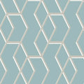 Closeup of a wallpaper showing its Blue, Contemporary, Geometric, Metallic, Two-tone pattern, color, and subtle texture.