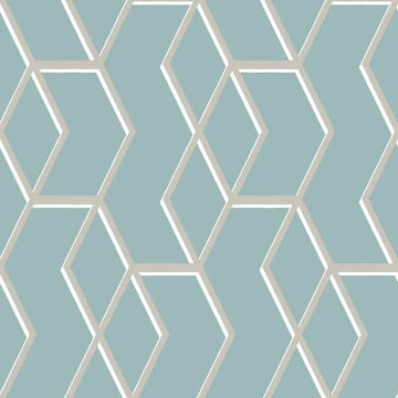 Closeup of a wallpaper showing its Blue, Contemporary, Geometric, Metallic, Two-tone pattern, color, and subtle texture.