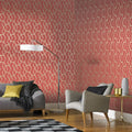 Wallpaper installed in a room showing its full pattern, color