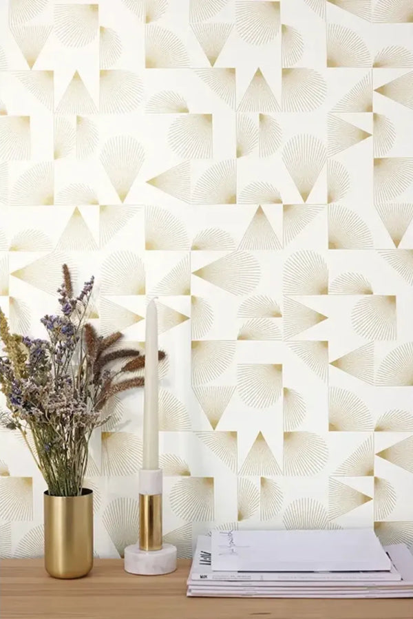 Wallpaper installed in a room showing its full pattern, color