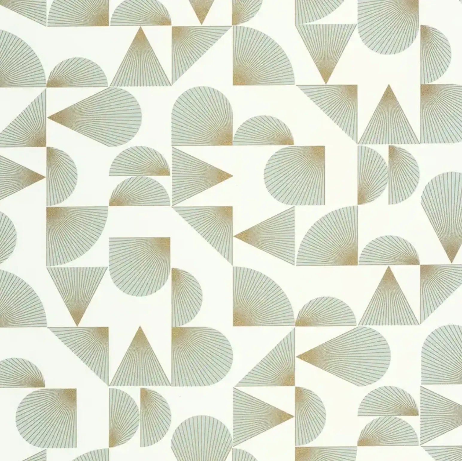 Closeup of a wallpaper showing its Art-Deco, Geometric pattern, color, and subtle texture.