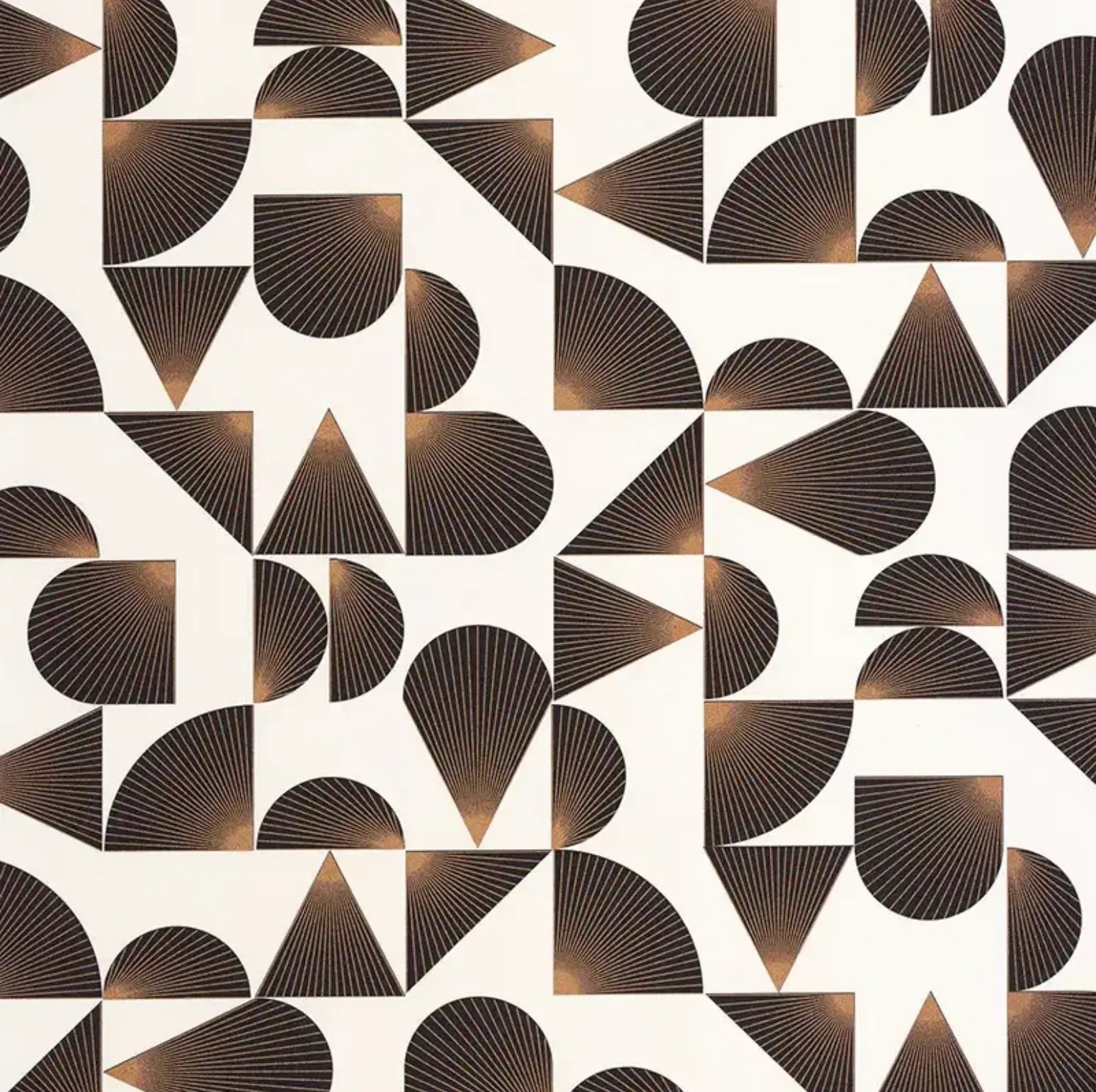 Closeup of a wallpaper showing its Art-Deco, Geometric pattern, color, and subtle texture.