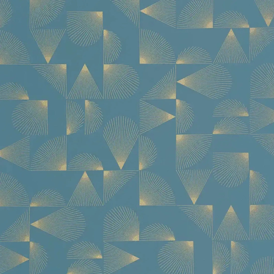 Closeup of a wallpaper showing its Art-Deco, Geometric pattern, color, and subtle texture.