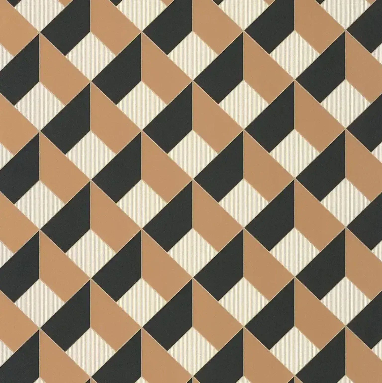 Closeup of a wallpaper showing its Art-Deco, Geometric pattern, color, and subtle texture.