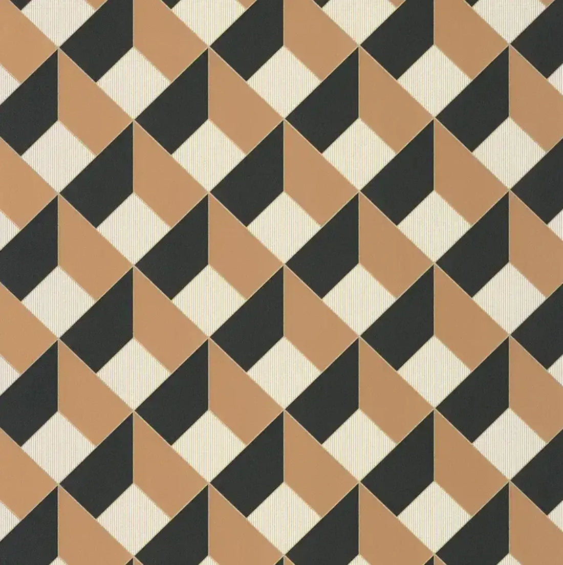 Closeup of a wallpaper showing its Art-Deco, Geometric pattern, color, and subtle texture.