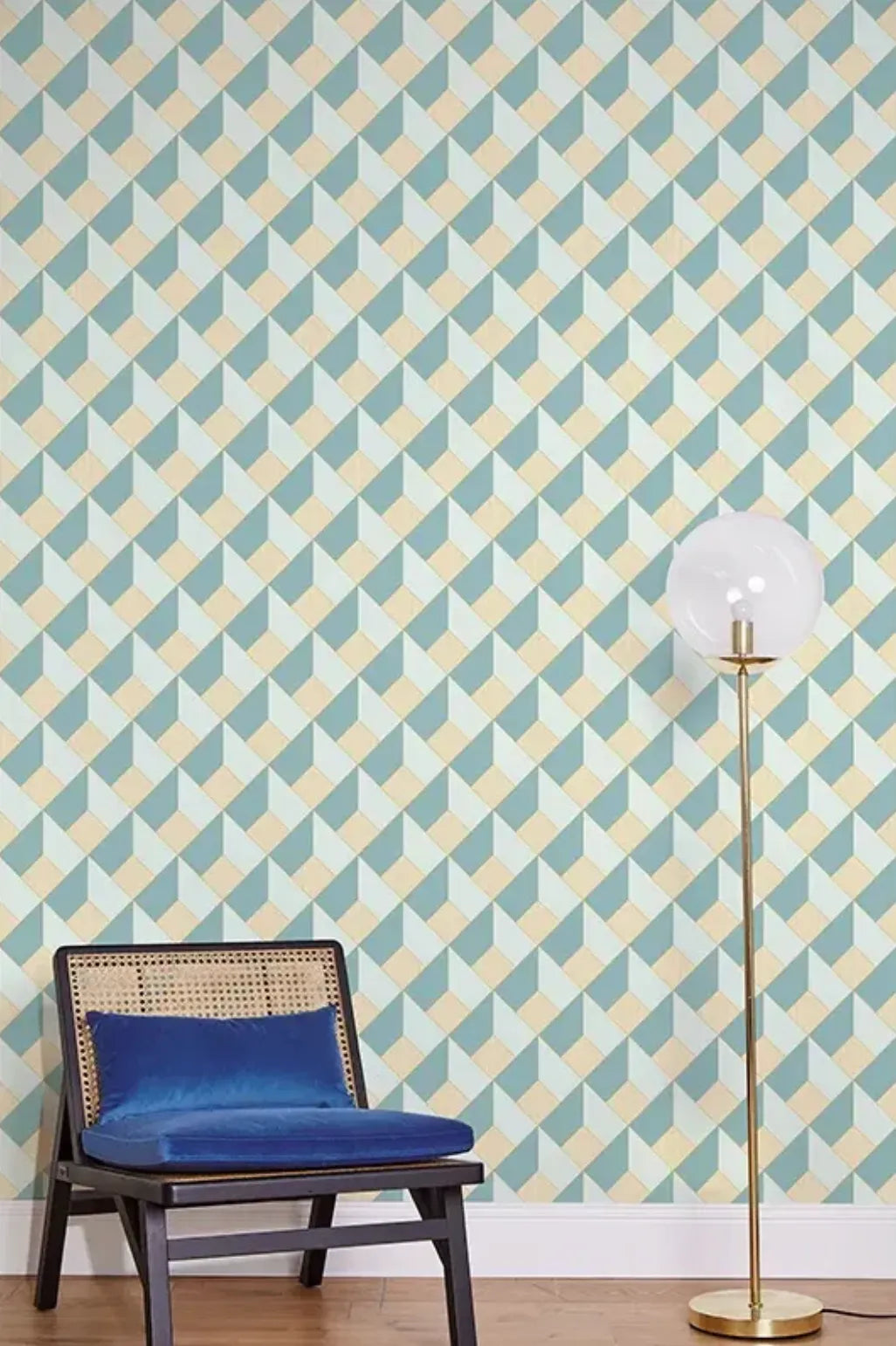 Closeup of a wallpaper showing its Art-Deco, Geometric, Pastels pattern, color, and subtle texture.