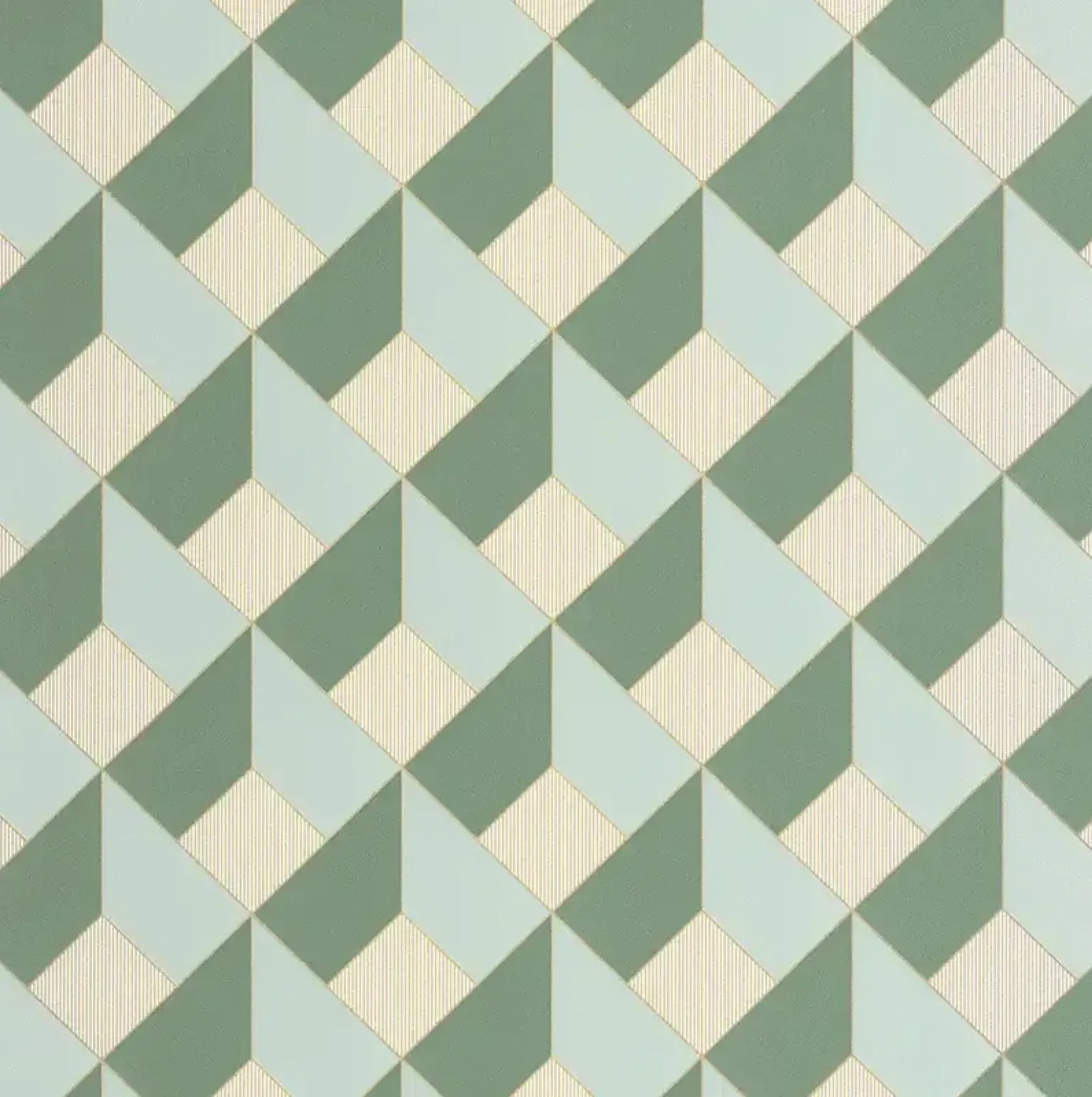 Closeup of a wallpaper showing its Art-Deco, Geometric pattern, color, and subtle texture.