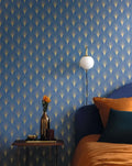 Wallpaper installed in a room showing its full pattern, color